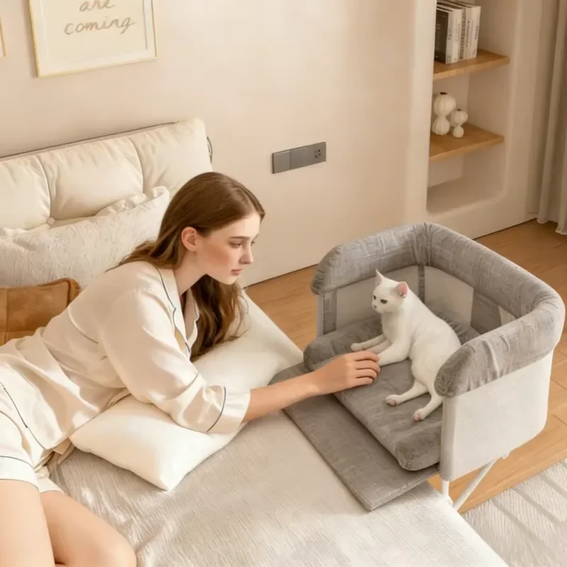 USMILEPET Fully Enclosed Warm Bedside Cat Bed Adjustable Height, Pet Bed Extension for Human Bed, Bedside Pet Bed for Cats