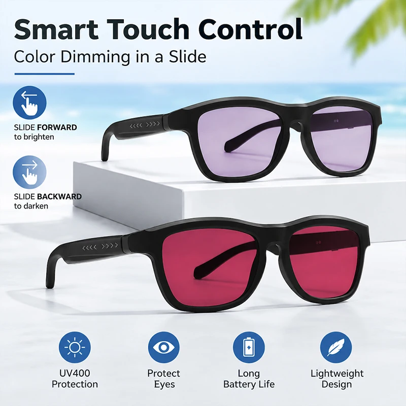 AI Translation Smart Glasses Men Women Change Color Bluetooth Play Music Multifunction Outdoor Control Voice Sunglasses Shades