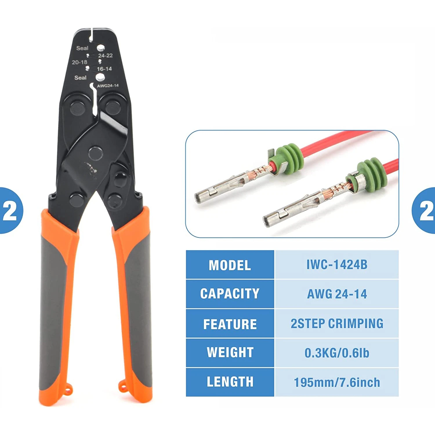 KIT-DC02 Wire Crimping Tool Kit for Deutsch Connectors and Weather Pack Terminals with Connector Removal Tools Set Clamp