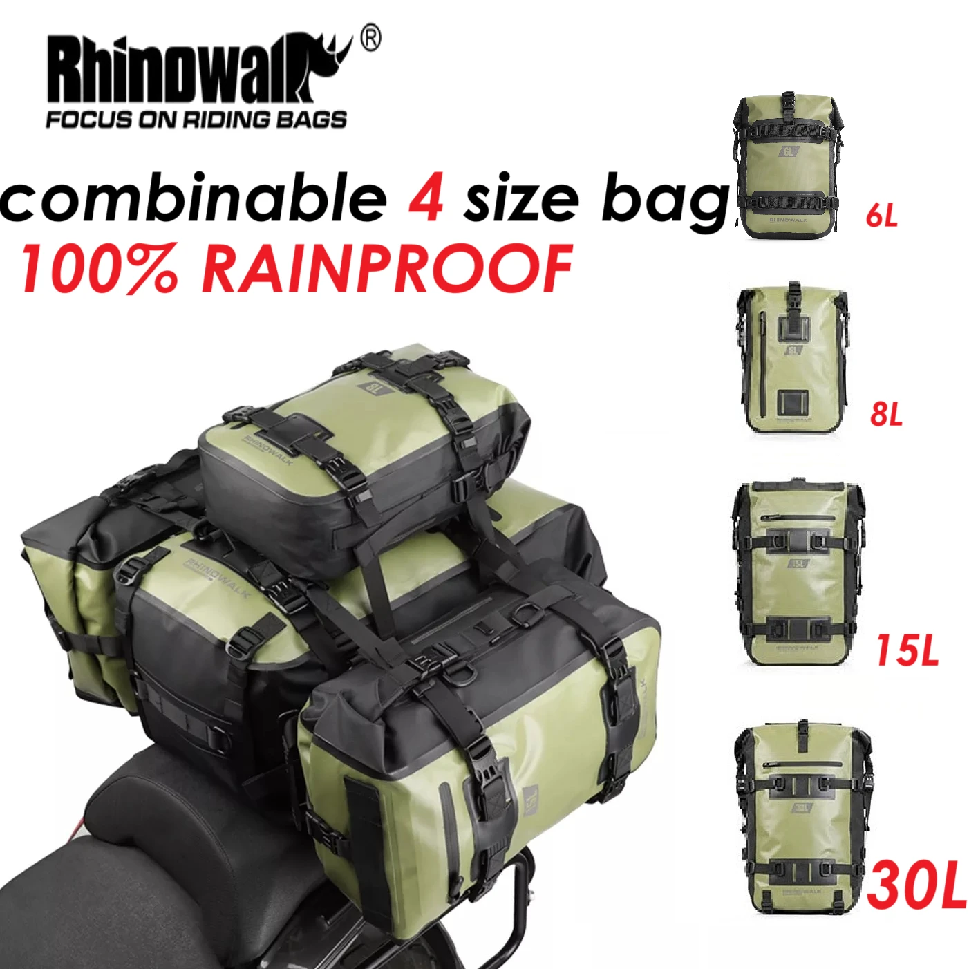 

Непромокаемая мотоциклетная сумка Rhinowalk, 6 л/8 л/15 л/30 л, большая вместимость, 100% полностью водонепроницаемая сумка для мотоцикла