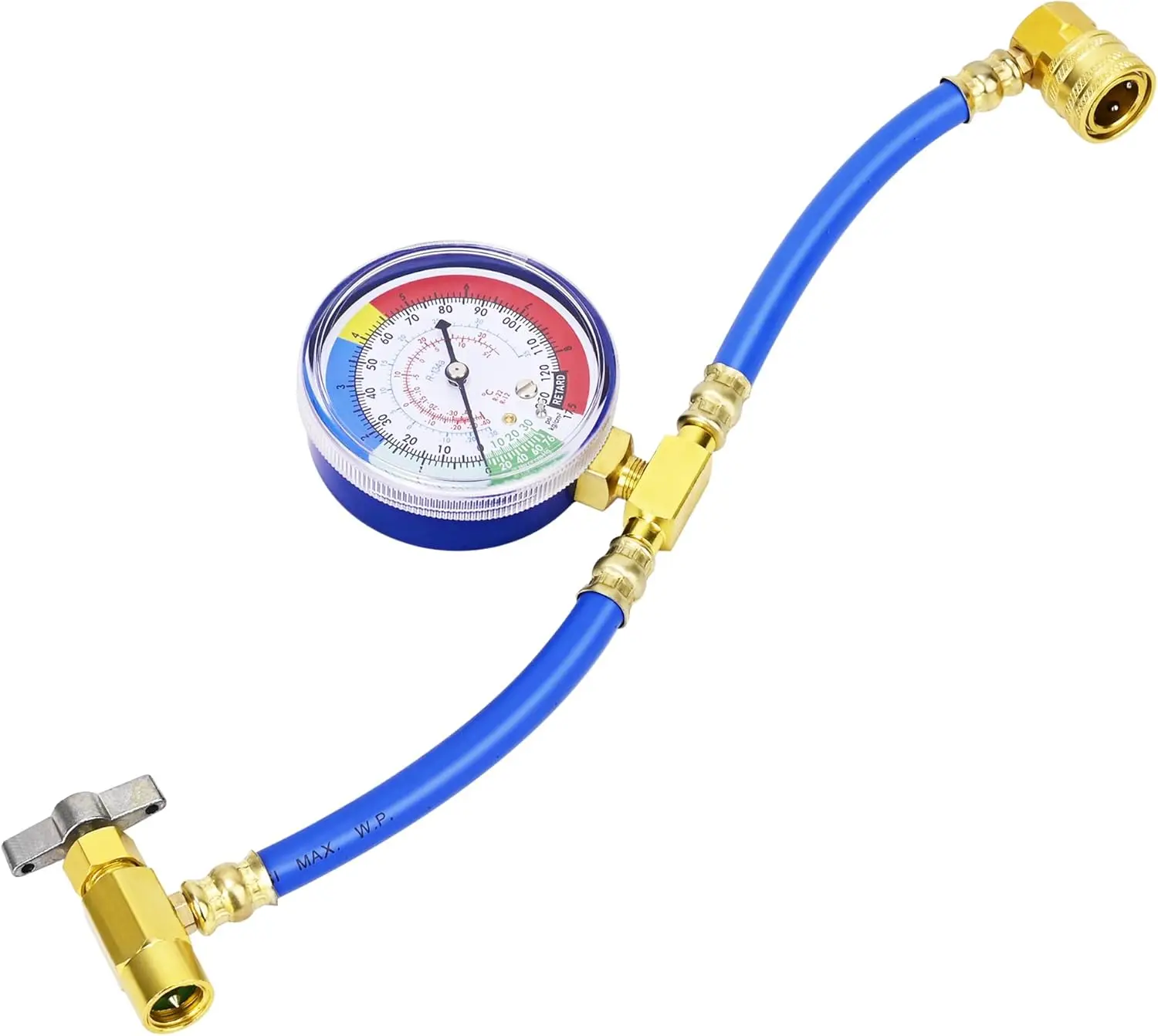 

R134A Automotive AC Refrigerant Charge Hose Set with Pressure Gauge,1/2" Acme, A/C Recharge Measuring U-Hose Removable