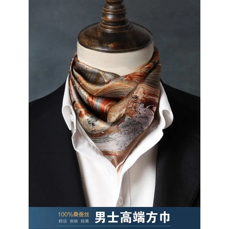 Hangzhou Retro Silk Scarf Men Women Unisex Adult Small Square Scarf High Sense Autumn Shirt Suit Neck Protector Thin Scarf