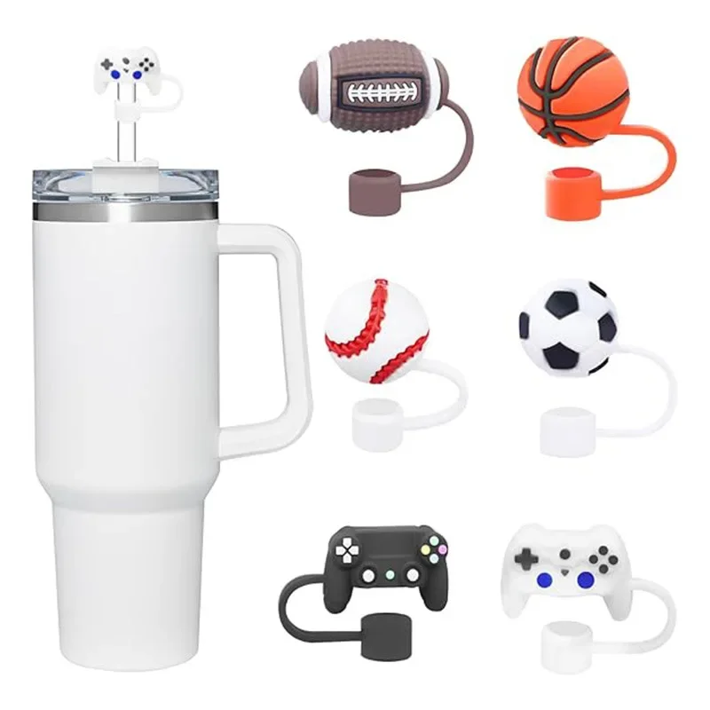 4/6pcs Football/rugby Straw Cover Cap for Stanley Cup Silicone Straw Topper Compatible With Stanley 30&40 Oz Tumbler with Handle