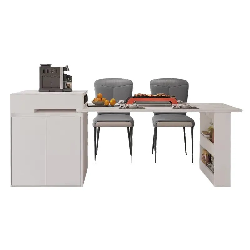 

Simple modern cream wind plug-in island table integrated retractable rock slab household