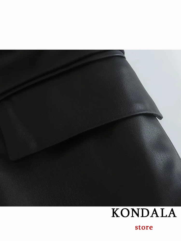 KONDALA Chic Solid Black PU Hollow Out Women Blazer Fashion 2023 Vintage Long Sleebe High Street Sexy Spring Y2K Female Outwear