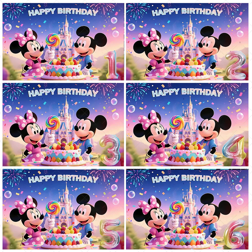 

Mickey Minnie Mouse Background Banner 1-27th Birthday Party Decoration Colorful Number Balloons Cake Backdrop Photo Shoot Props