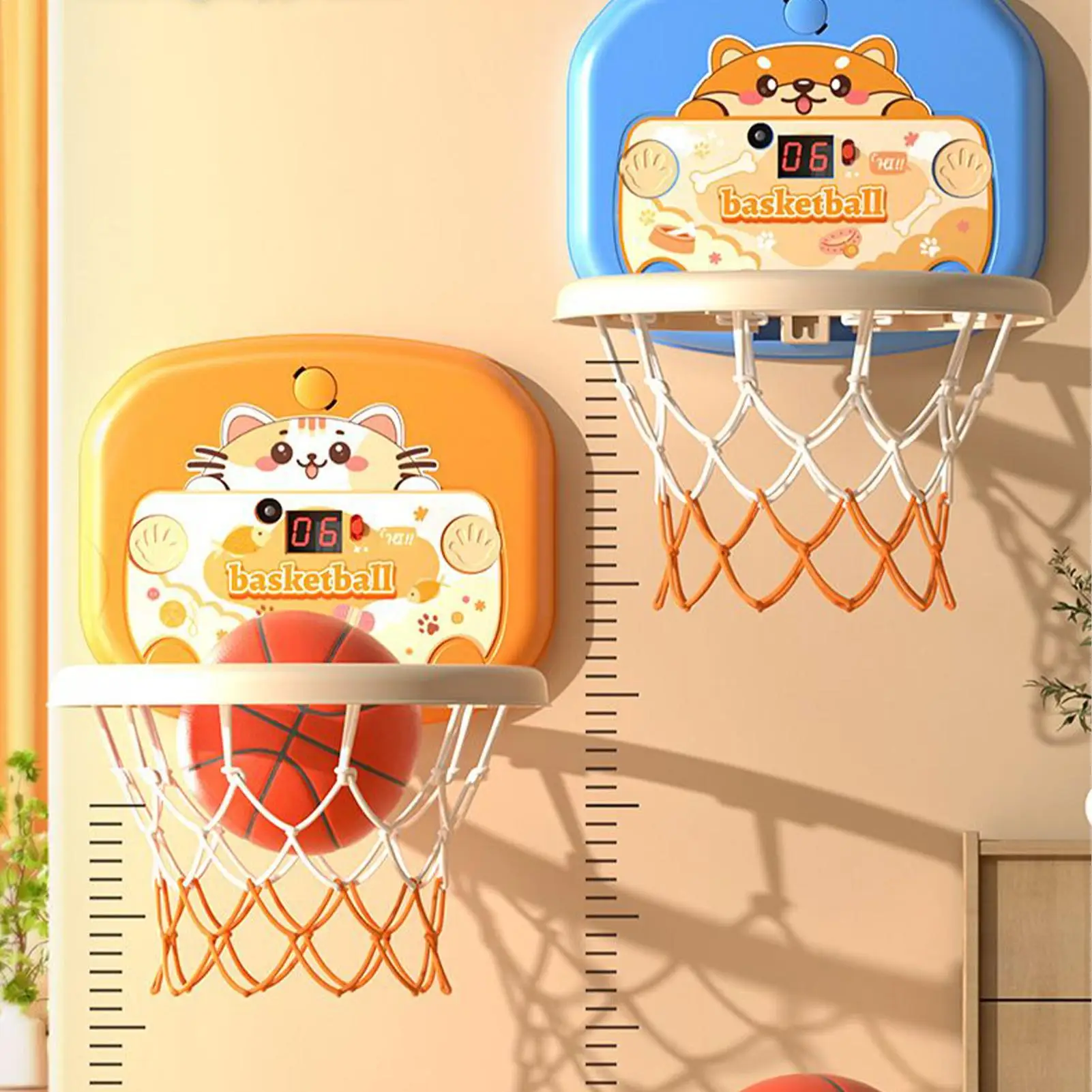 ห่วงบาสเกตบอลในร่มชุดห่วงบาสเกตบอลสําหรับเด็ก Interactive ติดผนัง Ball กีฬาของเล่นกระดานบอกคะแนนสําหรับ Home School