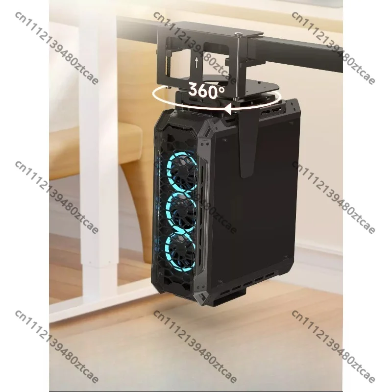 Height‑Adjustable PC Tower Bracket, No‑Drill Computer Case Hanging Mount, Suspended Side‑Clamp Holder for Desktop Chassis