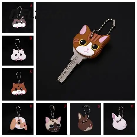 1Pc Silicone Key Ring Cap Head Cover Keychain Case Shell Dog Butterfly Cat Animals Shape Lovely Jewelry Gift For Women/Man