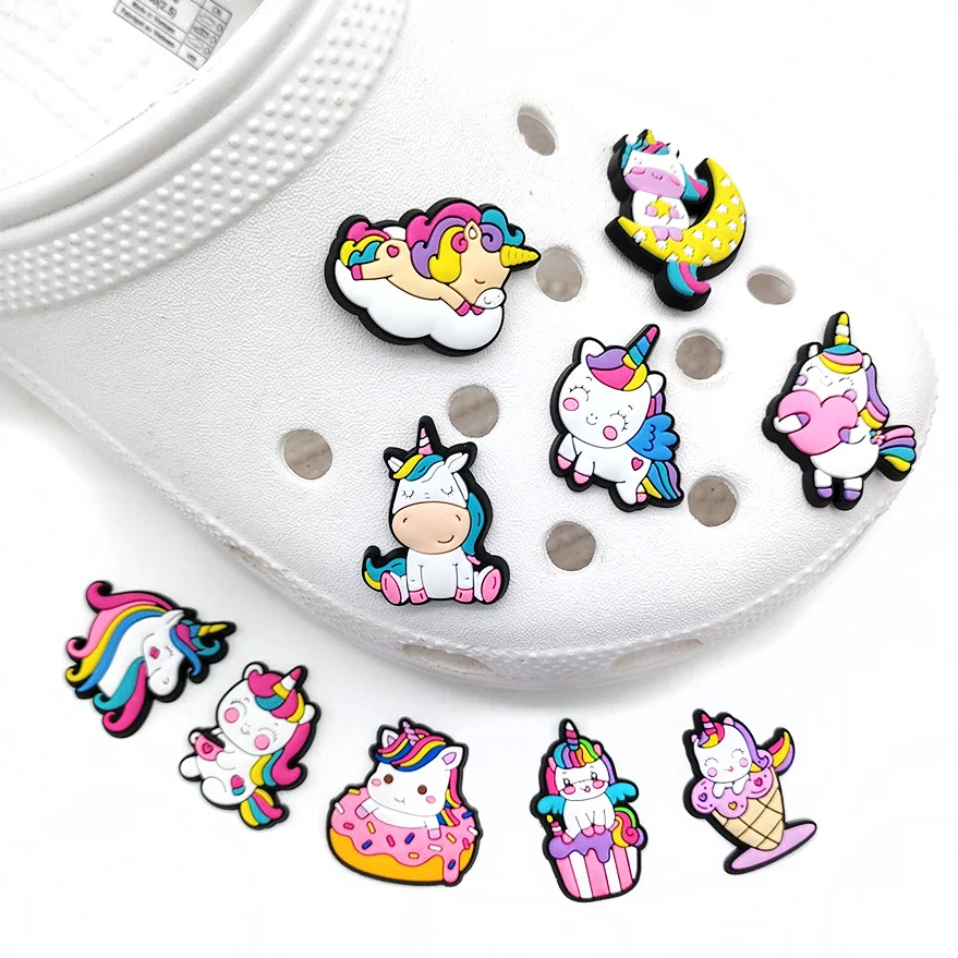 Einhorn Donut Kuchen Regenbogen Süßigkeiten Schuh Charms für Clogs Sandalen Dekoration Schuhs chnalle für Freunde Party Geschenke