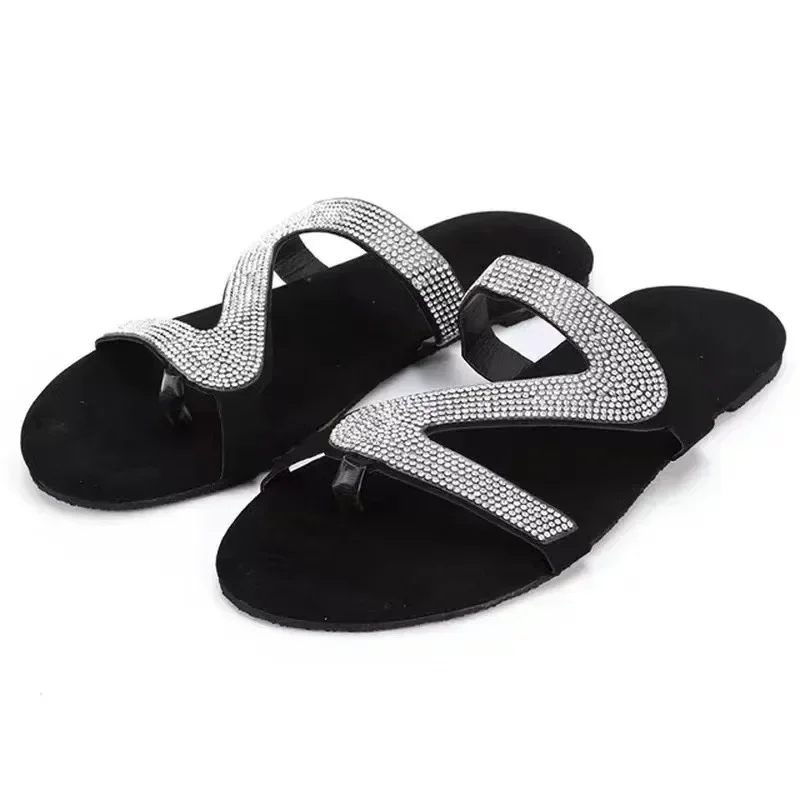 Sexy Women Sandals Summer Beach Shallow Mouth Rhinestones Ladies Fashion Show Comfortable Light Shoes Sandalias Femininas