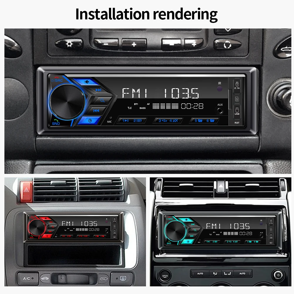 Grandnavi 1din MP3 Car Radio Player Digital Bluetooth Music Car Player FM Radio Stereo Audio USB/SD with In Dash AUX Input