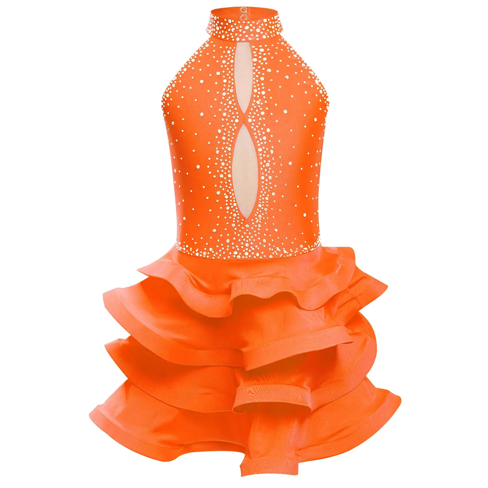 

Kids Girls Ballet Tutu Dress Latin Jazz Tango Dance Performance Costume Sleeveless Backless Shiny Rhinestones Tiered Dance Dress