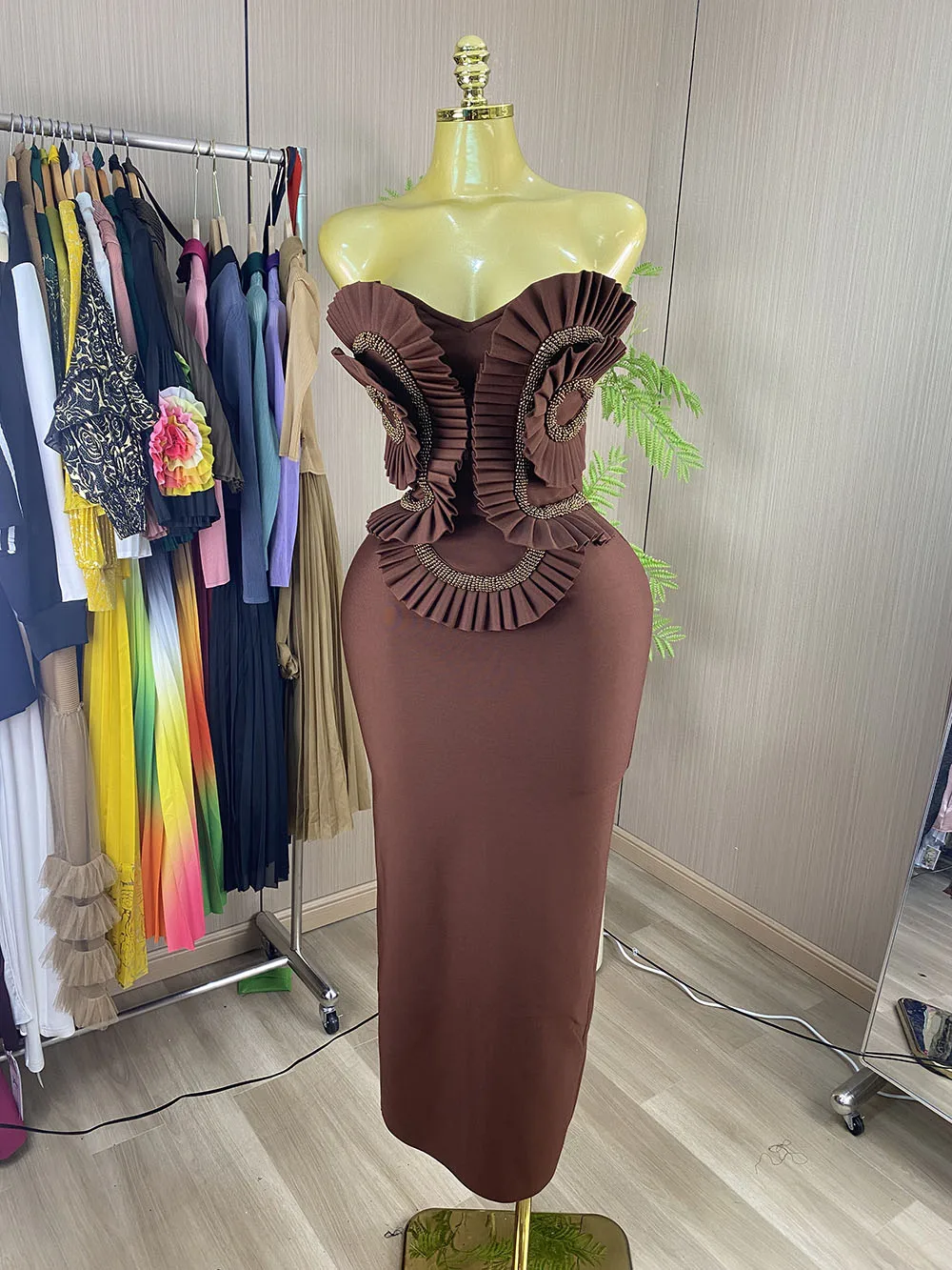 Sleeveless, Belted, Fitted Midi Dress Featuring Floral Lace embroidery and Patchwork Detailing.-GZXX923