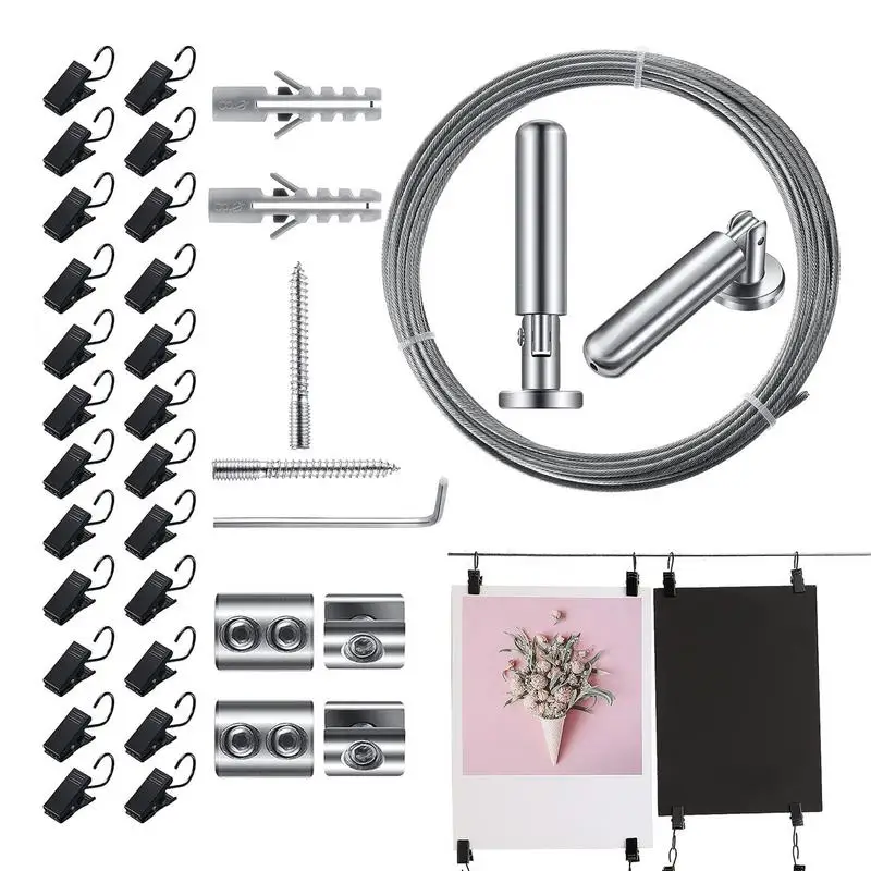 

Wall Mount Curtains Wire Rod Set Clothesline Clothes Hanger Wire Rod Kit Heavy-Duty Household Organizer For Drapes Kids Crafts