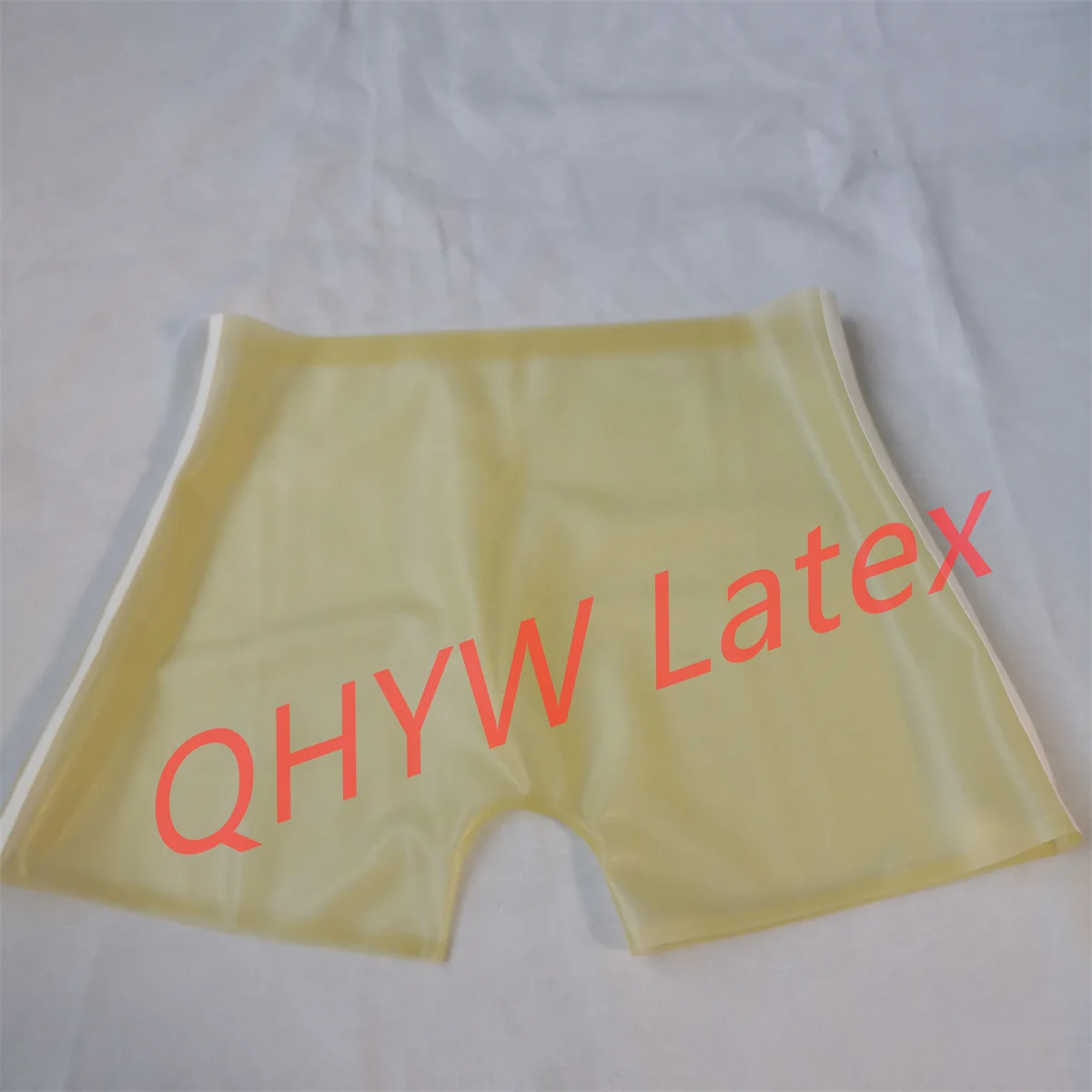 Transparent Latex Panties Rubber Boxer Men Tight Shorts with White Trims Underwear Bodysuit