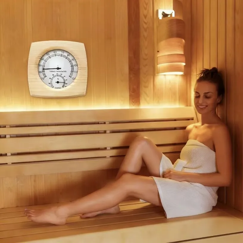 Single Sauna Wooden Hygrothermograph Thermometer Hygrometer Sauna Room Accessory Temperature Measurement Meter
