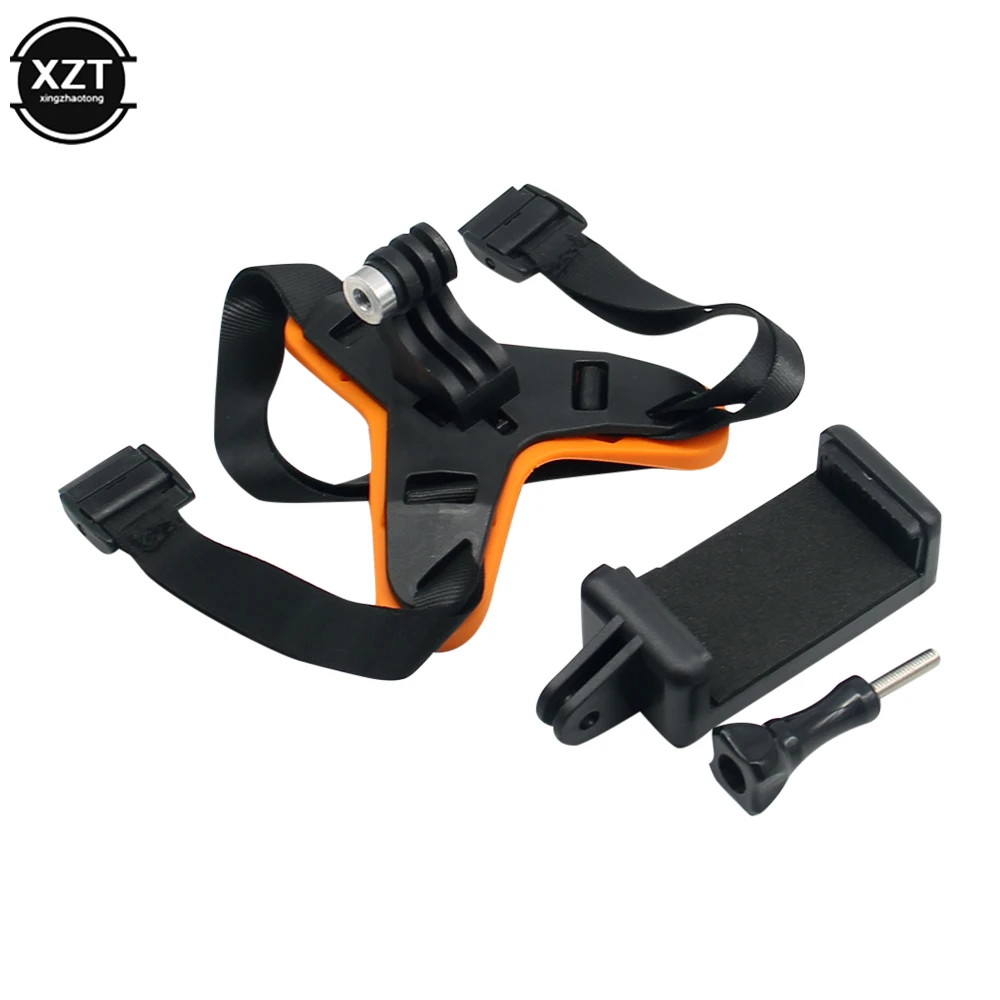 Suporte de montagem para capacete de motocicleta, alça de queixo com clipe de telefone compatível com gopro hero 5/6/7, acessórios para câmera