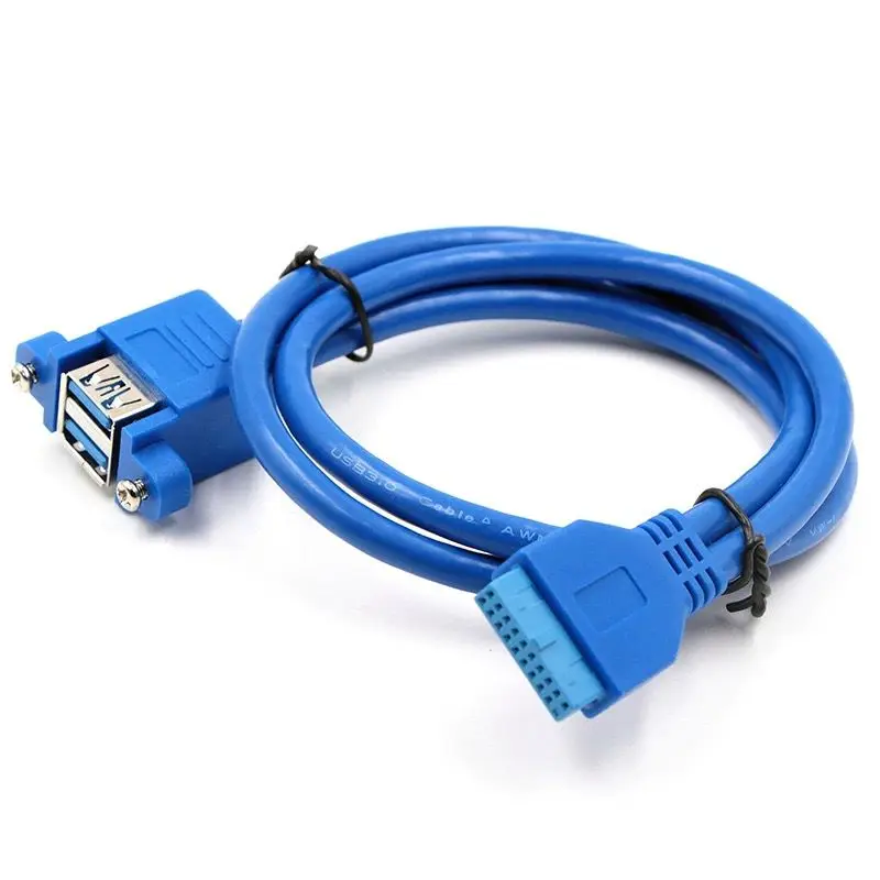 0.3m USB 3.0 Motherboard 20Pin to Double-Layer A Female with Ear Screw Hole Adapter Cable, Chassis Rear Expansion Panel Cable