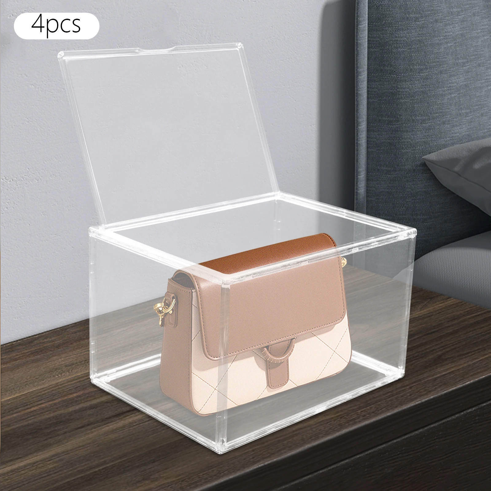 Moderne 4-teilige Transparente Handtaschen-Aufbewahrungsboxen PET Stapelbare Aufbewahrungs- und Präsentationsboxen für Schlafzimmer, Begehbare Kleiderschränke – Detail 5