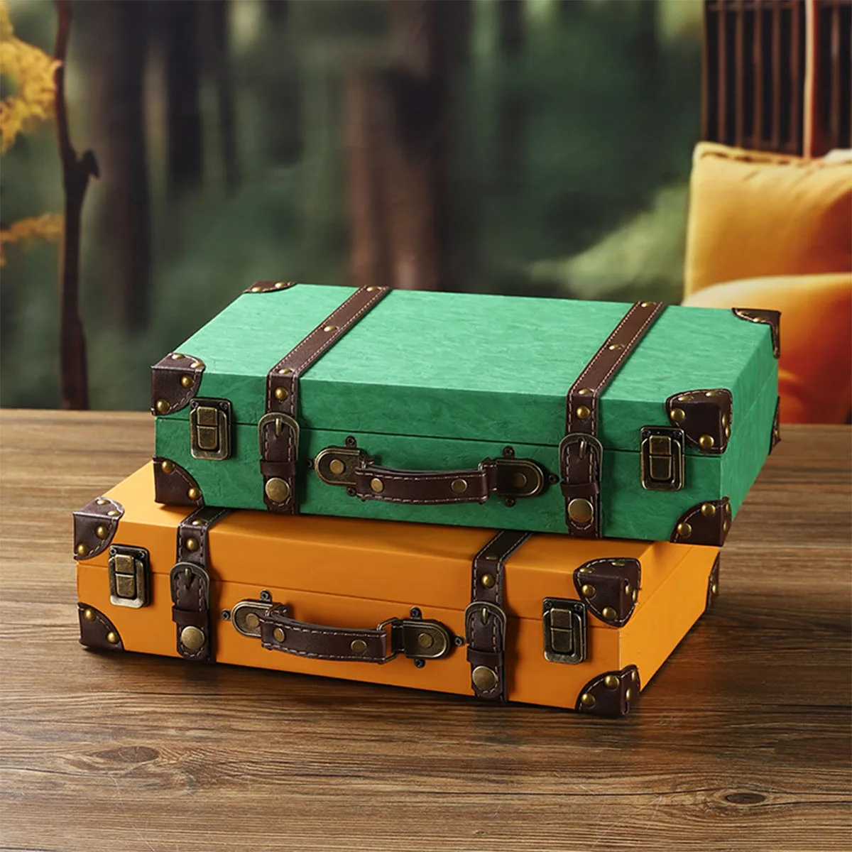 

Vintage Suitcase Decorative Storage Boxes Suitcase for Decoration Storage, European Style Wood Chests for Weddings and Keepsakes