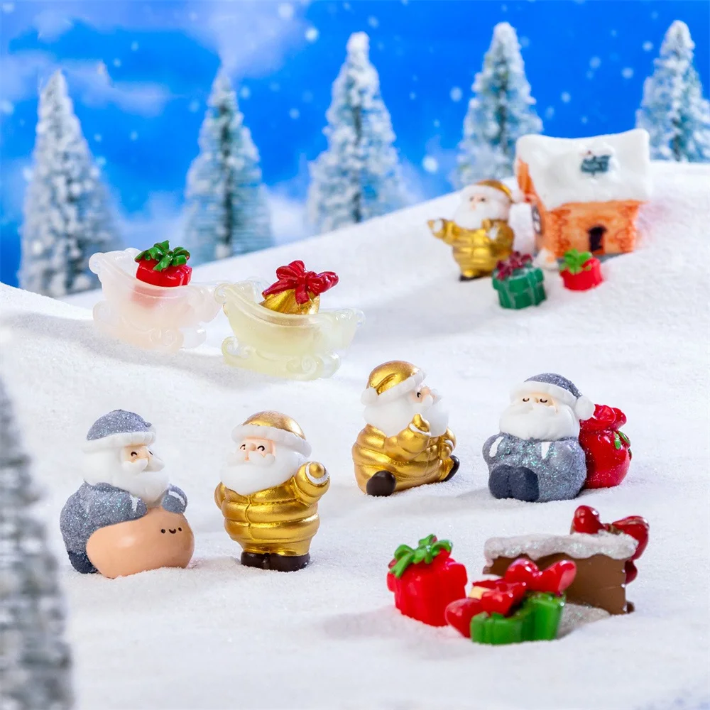 Cartoon Figurine Creative Sled Decoration Micro Landscape Miniature Santa Claus Ornament For Diy Decor Christmas Decor Tabletop