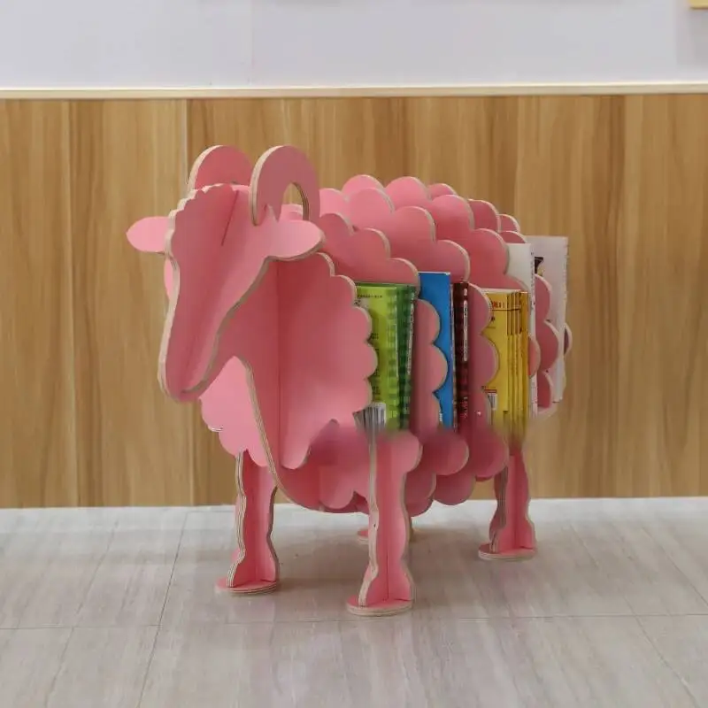 مكتبة بسيطة رف الكتب المدرسية مكتب رياض الأطفال غرفة الأطفال الديكور الأغنام زخرفة نماذج للحيوانات الرف الأثاث المنزل #3
