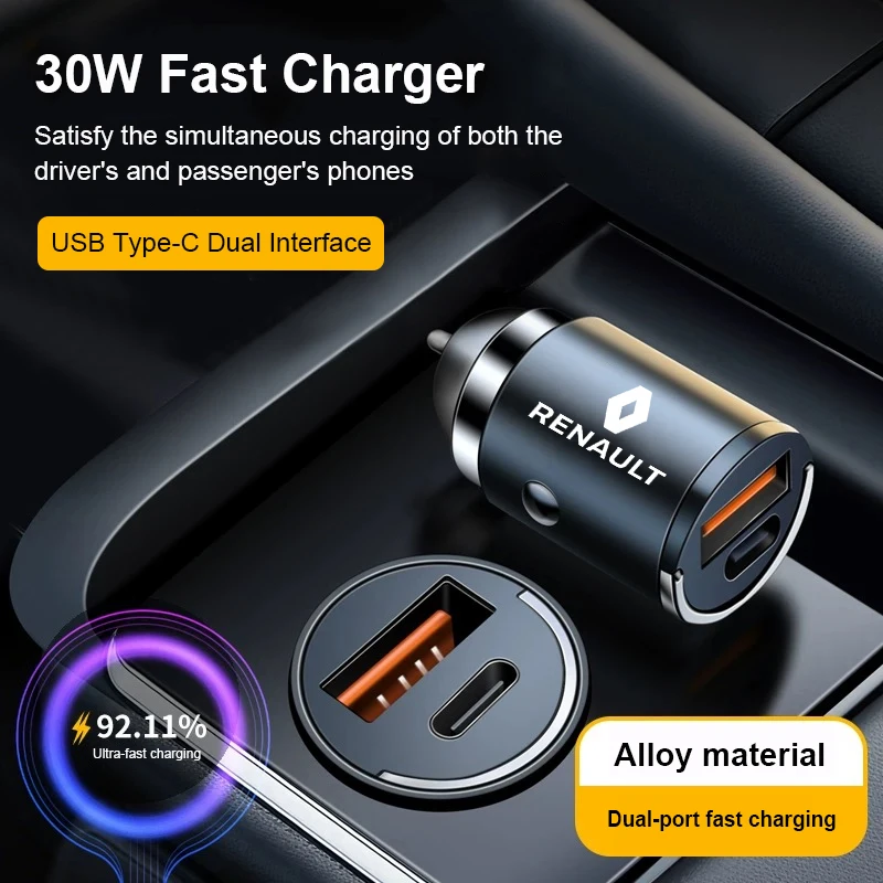 Auto-Ladegerät USB Typ-C, schnelles Aufladen, Netzteil, Zubehör für Renault Fluence Laguna Scenic Latitude Talisman Kadjar Captur
