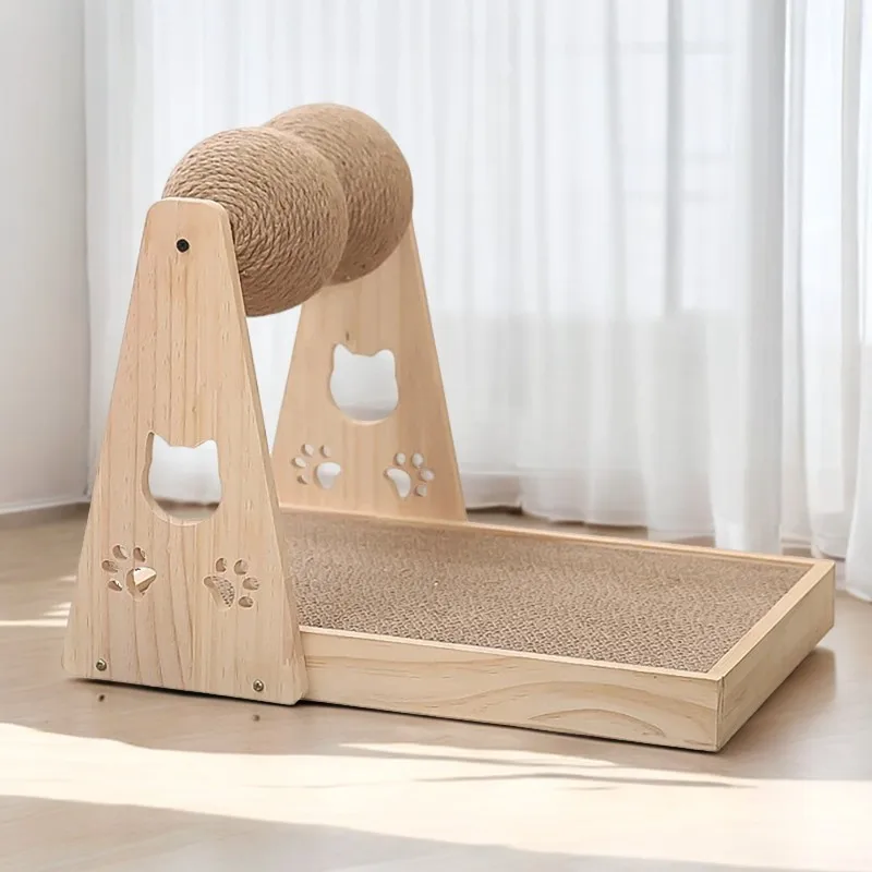 Cat Scratcher Post Solid Wooden Sisal Ball Turntable Interactive Grind The Claws Cat Toys Cat Scratching Cat Scratch Pad Dog toy