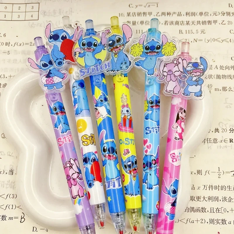 Disney-bolígrafos de gel de dibujos animados de anime, suministros de papelería negros para estudiantes con suministros escolares, herramienta de escritura de oficina, stitch press 0,5