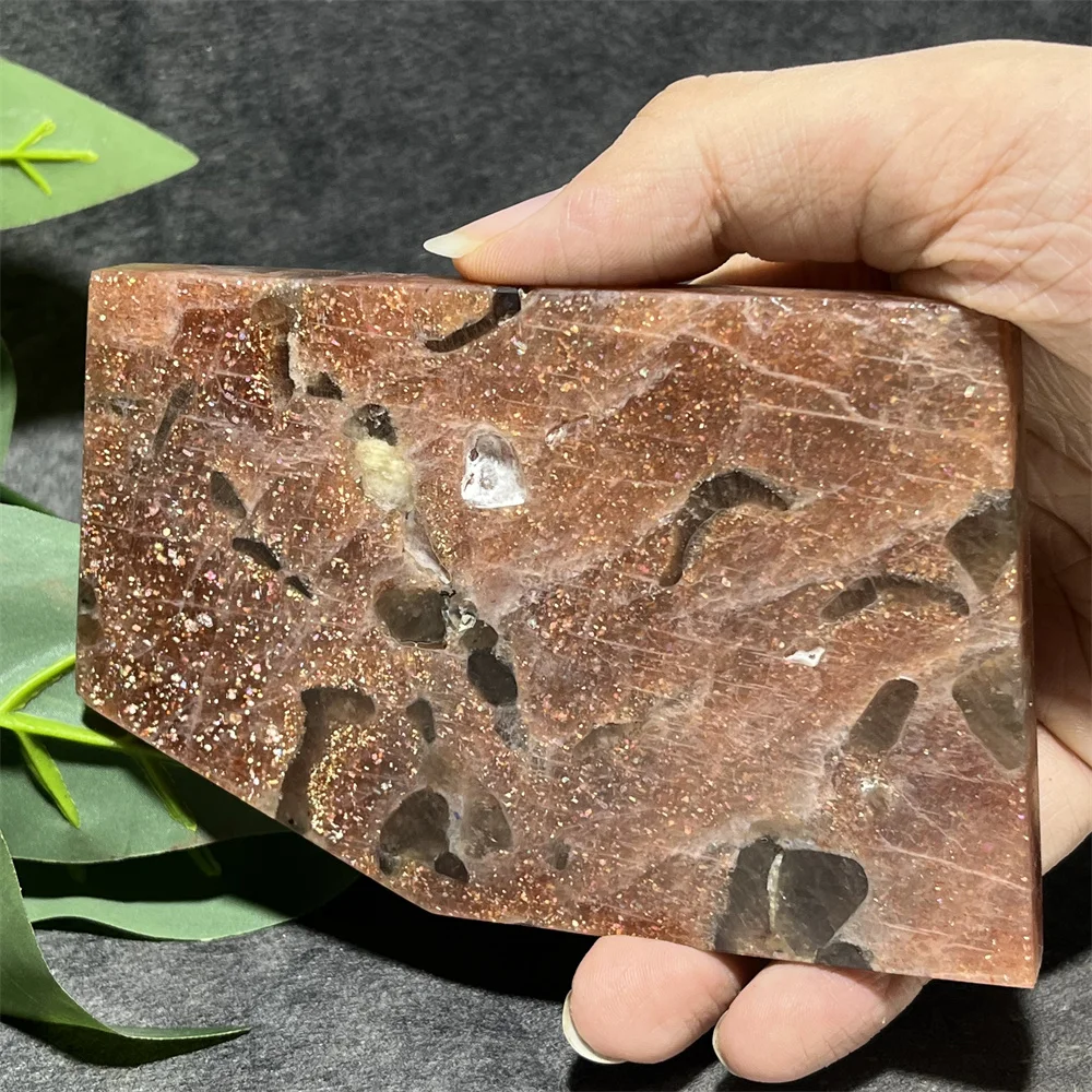 Gold Sunstone Slab Slice Flash Crystal Natural Stone Quartz Energy Healing Mineral Gemstones Flash Home Decoration Reiki