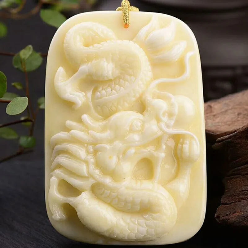 Live White Nectar Beeswax Zodiac Dragon Pendant Men's Women's Sweater Necklace Pendant Long