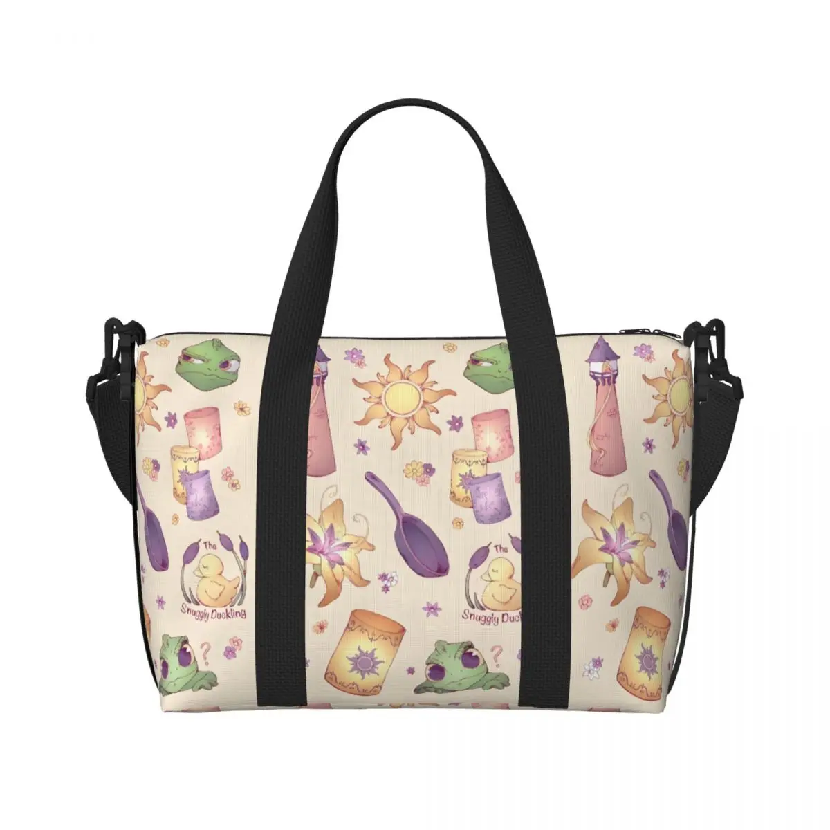 Custom Princess Tangled Beach Tote Bag Women Extra Large Gym Carry On Cartoon Funny Travel Shopping Bags