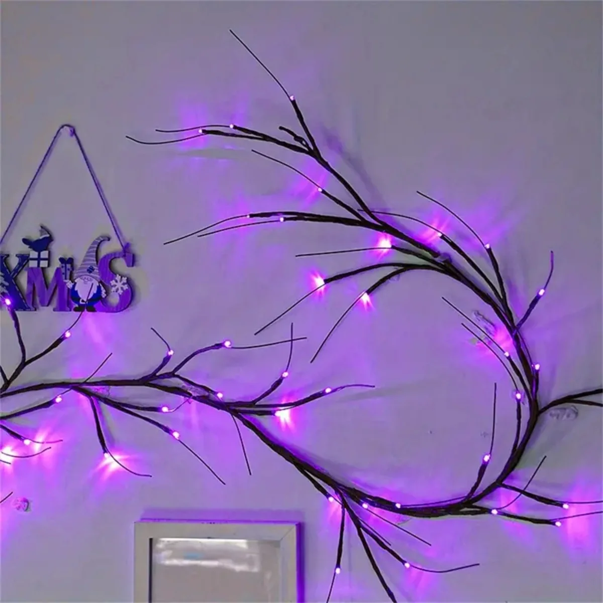 Atmosfera de Halloween Roxo Rattan Lights, DIY Ramos, Guirlanda, Exterior, Interior, Impermeável, Paredes Luzes, Alimentado por Bateria, 54 LEDs, 1Pc