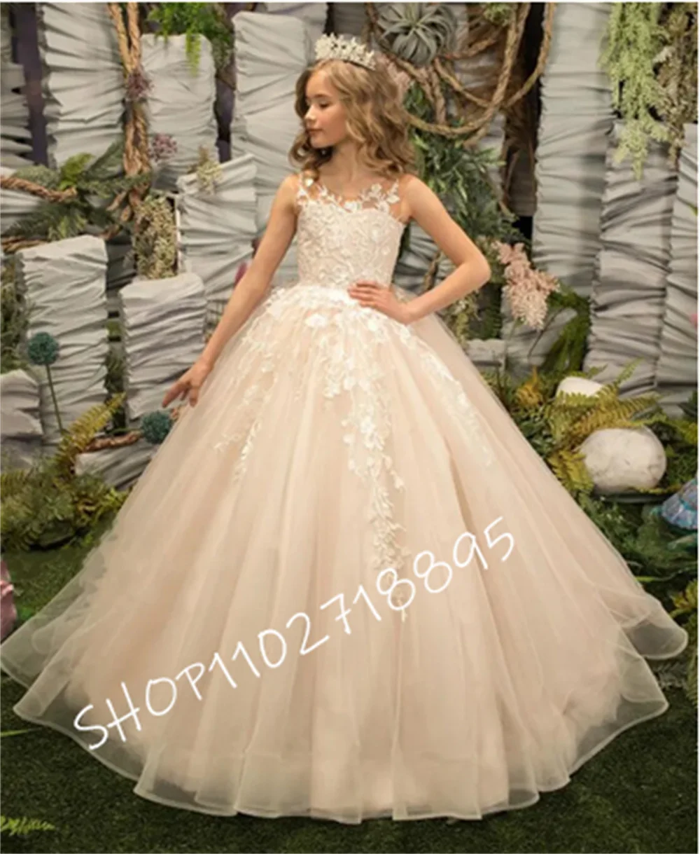 

New Coming Ivory White Flower Girl Dress for Wedding Tulle Lace Princess First Communion Dress Pageant Gown 1-14T