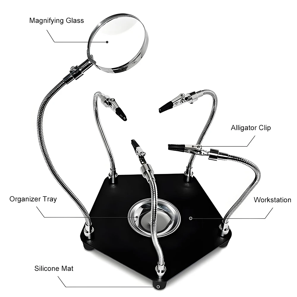 Desktop Magnifying Glasses PCB Circuit Board Repair Holder Flexible Metal Arm Electronic Repair Aid for Soldering Station