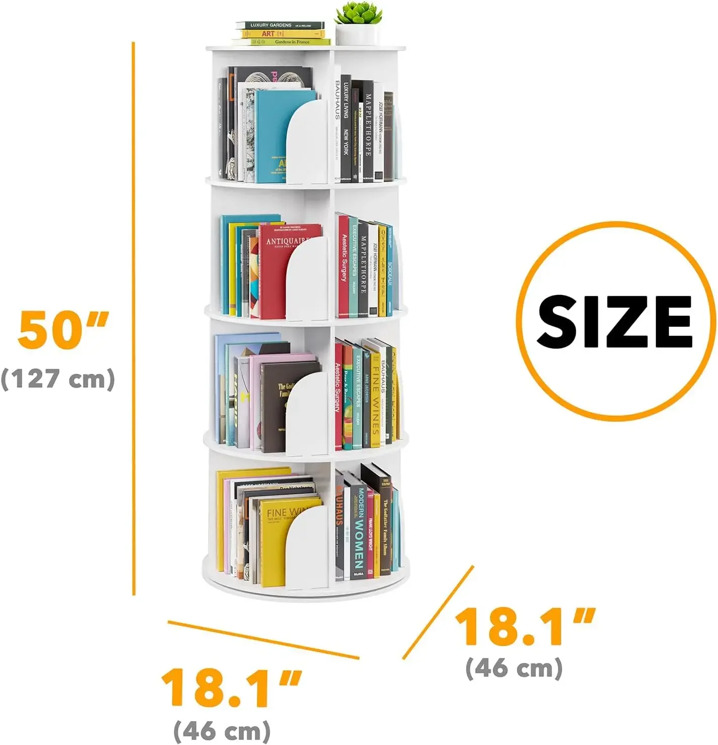 SpaceAid 4 Tier Rotating Bookshelf Tower, Spinning Bookcase Lazy Susan, Revolving 360 Book Shelf Storage Round Carousel,Vertical