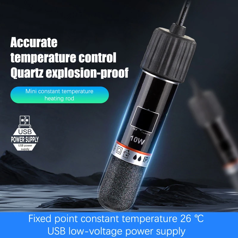 USB Mini Aquarium Heating Rod For Small Fish Tank 26°C Constant Temperature Aquarium Heater Submersible Thermostat Heater 10W