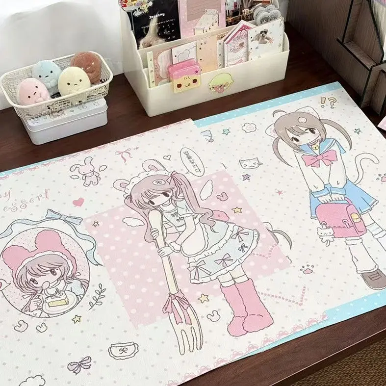 Leather Desk Pad Protector Polka Dots Student Girl High School Kawaii Y2K Mouse Pad Office Desk Mat Non-Slip PU Desk Blotter Pad