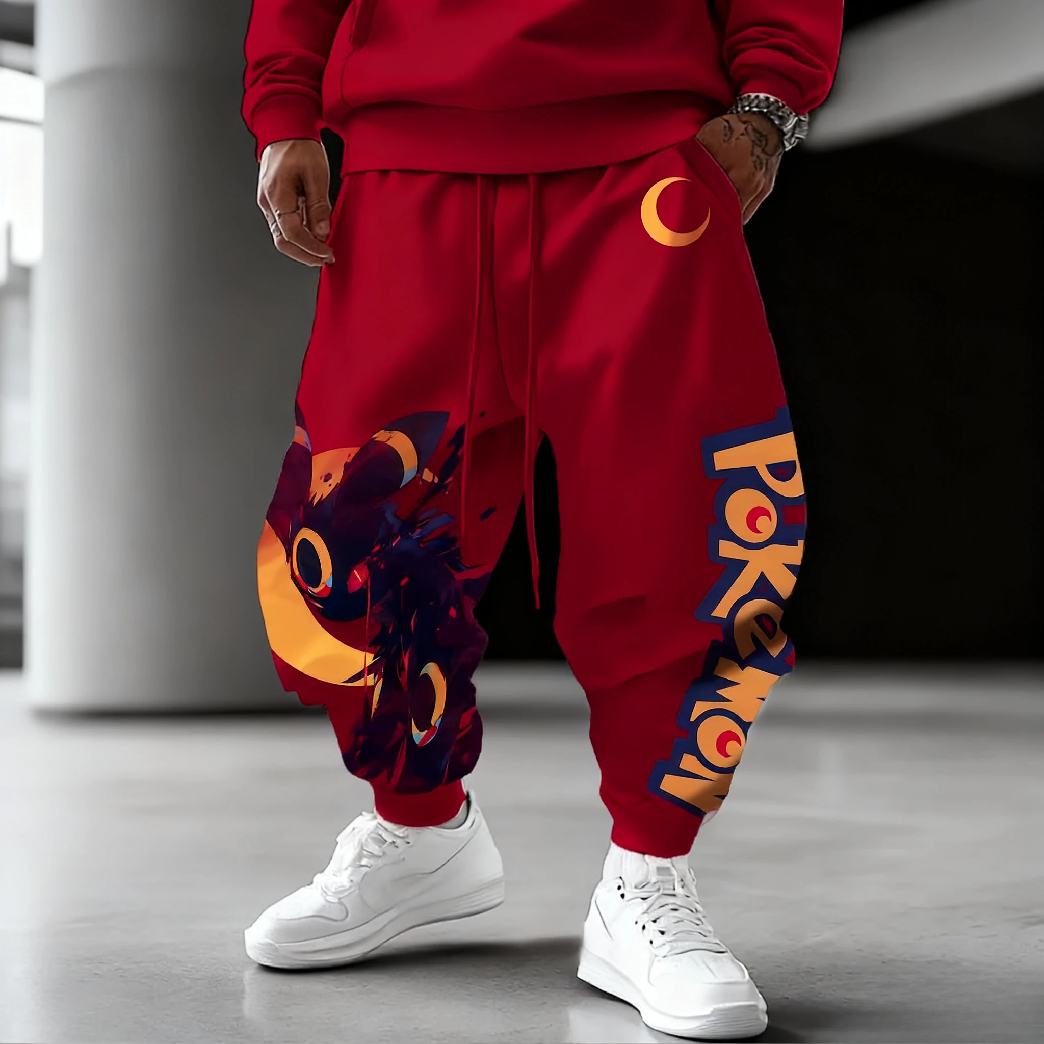 

Pokémon Handheld Game Creative Printed Sweet Pants Autumn /Winter Men's and Women's American Hip-hop Casual Loose Taped Pants