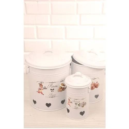 Love G Suit Onion & Potato, Garlic Bucket 3'lü (Offset Printed)-White