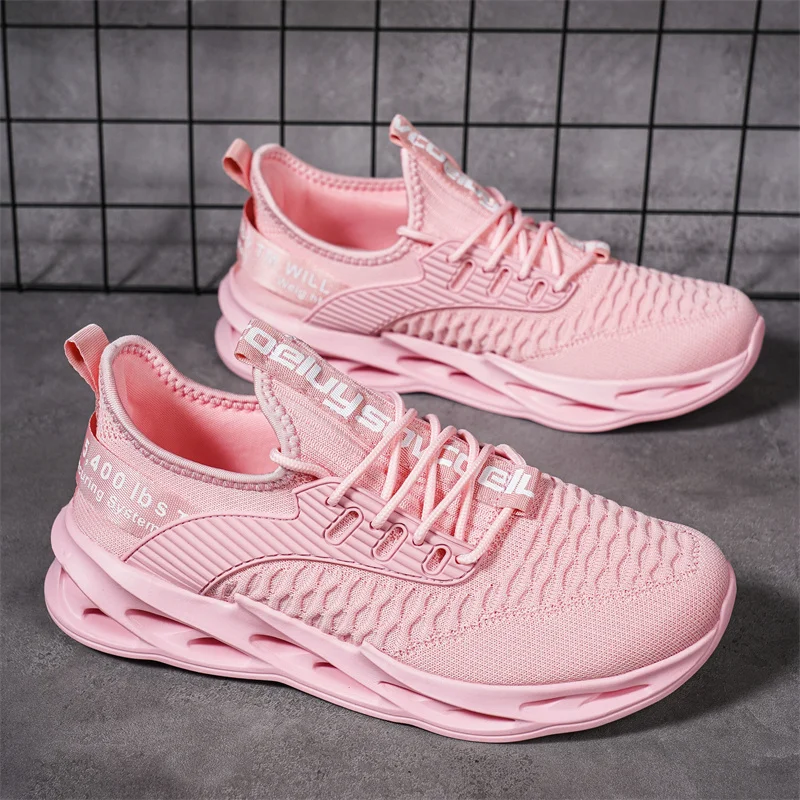 

Pink Knit Women's Running Shoes Size 36-46 Comfort Couples Sport Sneakers Woman Trainers Low Cut Lightweight Men's Sports Shoes