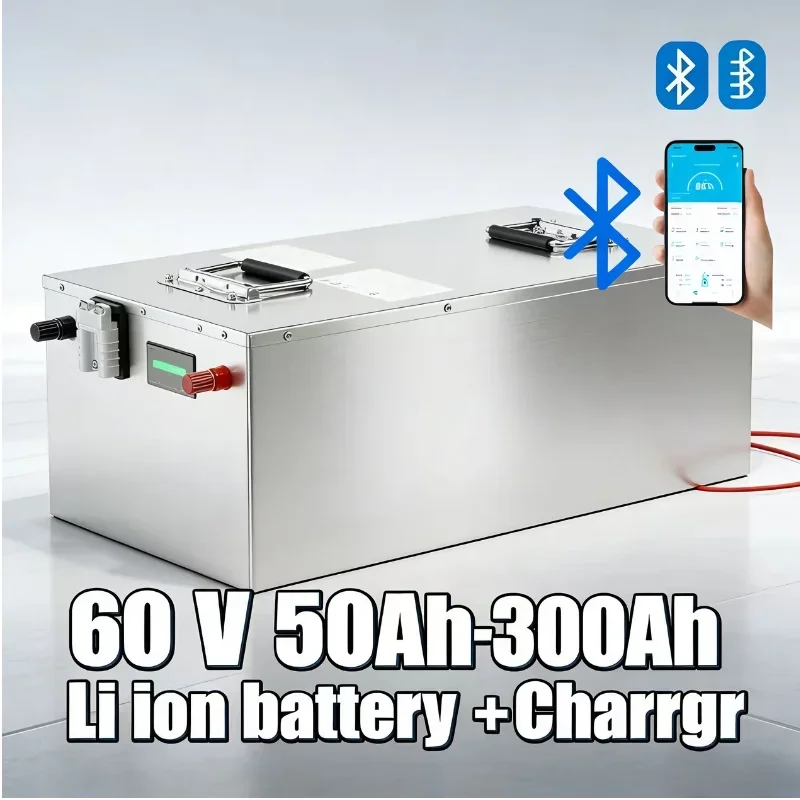 60V 100Ah High Capacity Lithium Battery (50Ah-300Ah) Bluetooth Function & Charger Included Suitable for Golf Cart, Tractor, RV a