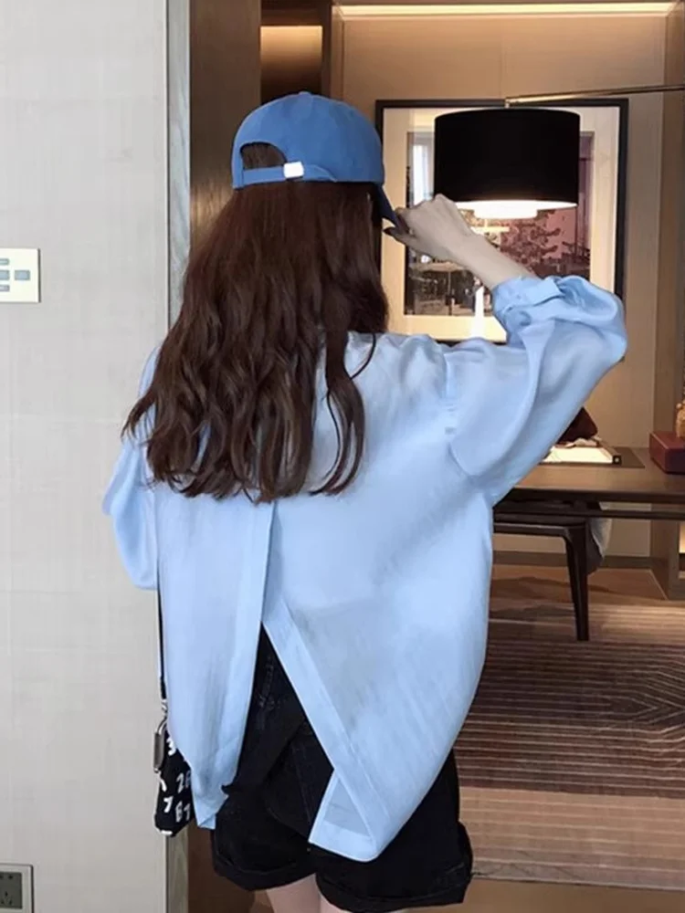 Blanc soie femmes irt 2023 nouvel été mince conception Ba fendu crème solaire manteau coréen Sle Long Sve longueur régulière Straig...