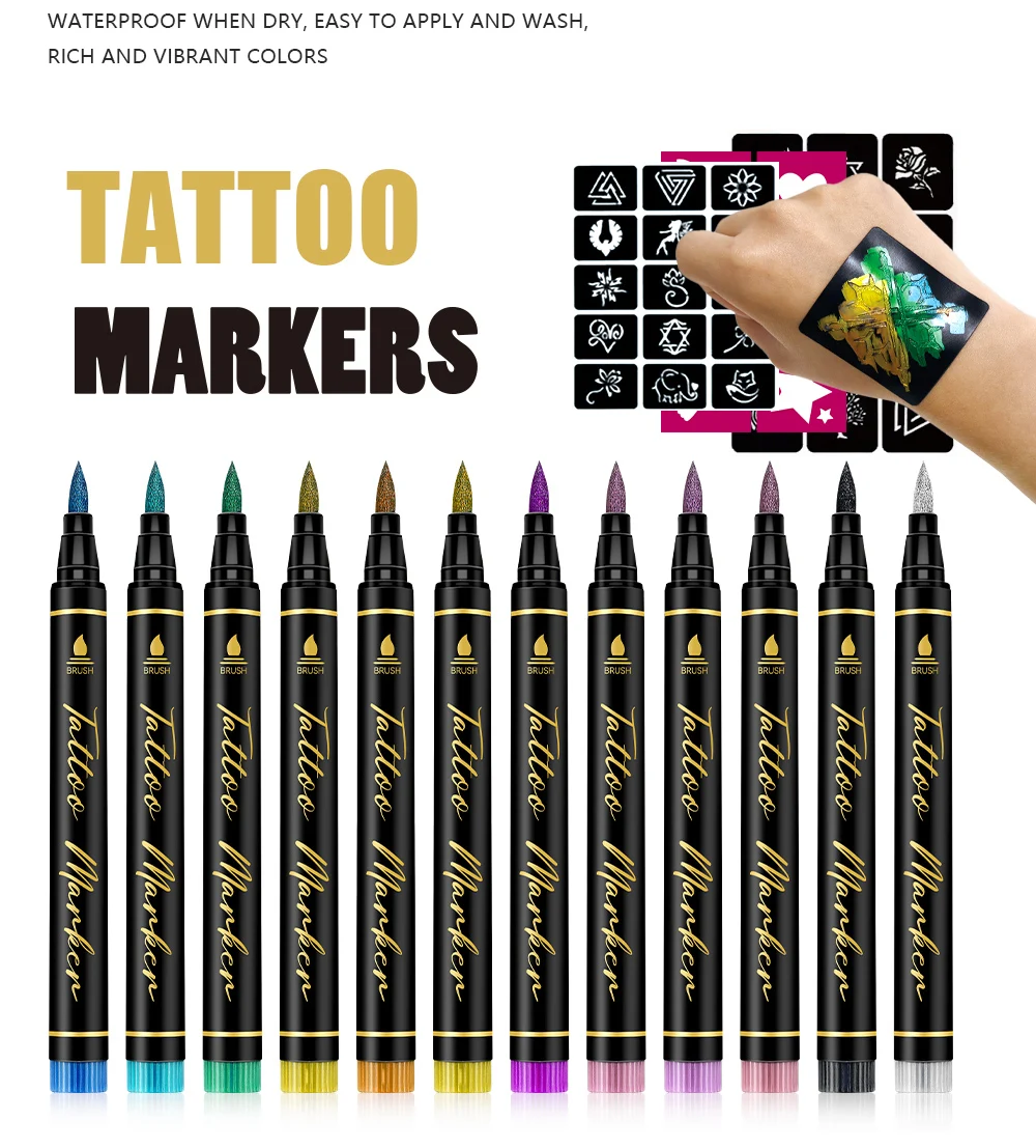 10/12/18/24 farben Tattoo Stift Körper Malerei Stift Waschbar Schnell Trocknend Für Zeichnung Thema Party Täglichen malerei Geschenk Kunst Schreibwaren – Detail 6