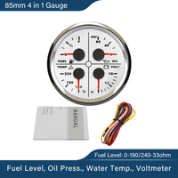 ELING Waterproof 85mm 4 in 1 Gauge Oil Pressure Water Temp Fuel Level Voltmeter for Auto Marine Motorcycle 12V