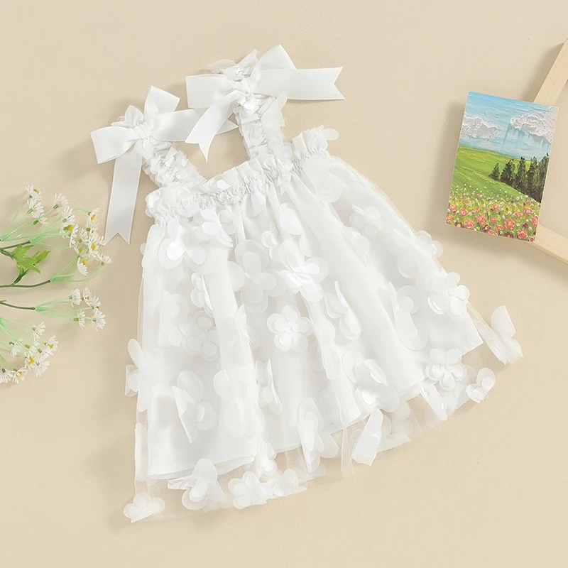 Beqeewll-vestido de princesa para menina, sem mangas, 3d, borboleta, flor, festa, tule, fada, para o verão