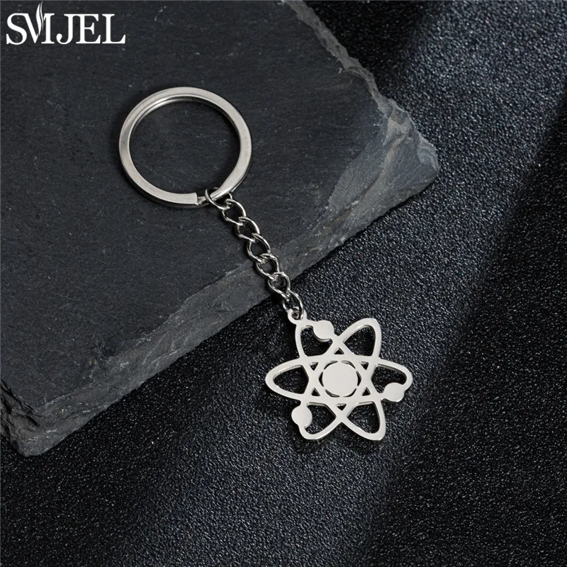 100% Stainless Steel Chemistry Atom Shape Keychain Geometric Pendant Universe Keyring for Women Men Bag Jewelry Unusual Gift