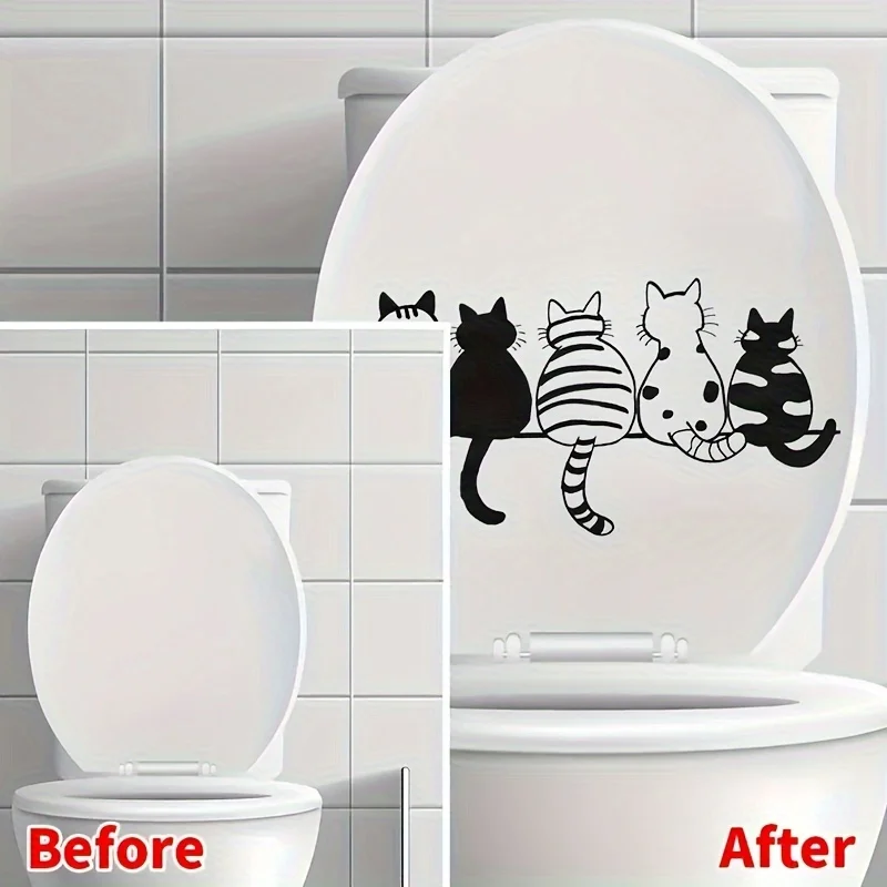1 piece per row cute cat toilet sticker, suitable for rooms, toilet seat stickers, self-adhesive fun decorations