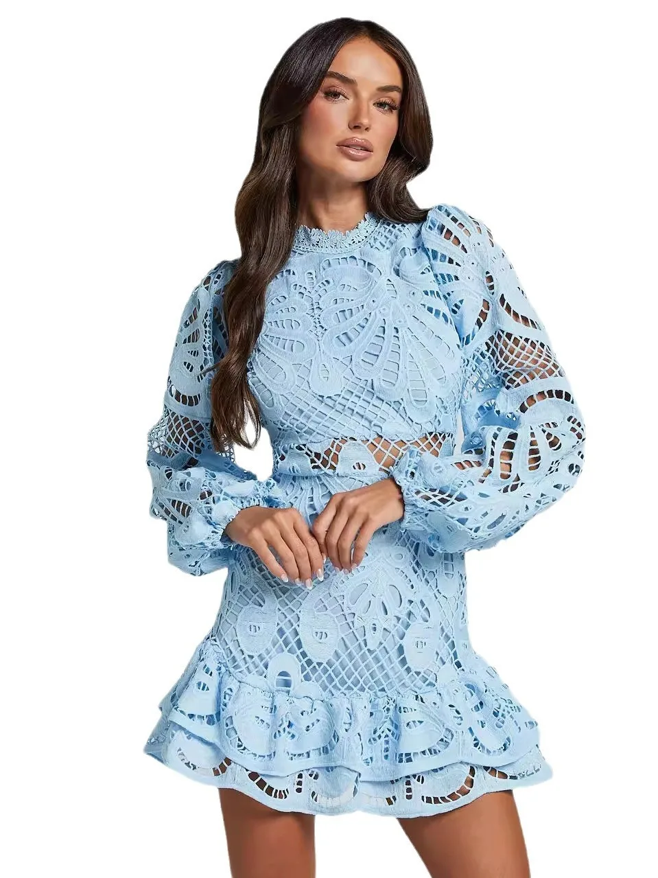 تنورة نسائية من الدانتيل بخصر مجوف طويل من Sve ort بتصميم مجوف عتيق تنورة كلاسيكية للربيع والصيف والخريف على شكل حرف a